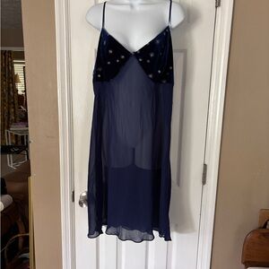 Elegant Blue Sheer Skirt with Starburst Bra Chemise Nightgown Plus Size 3X c2003